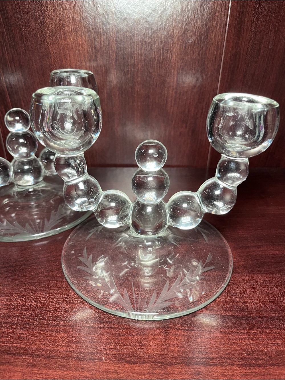 Vintage Paden City Glass Double Candlestick Holders Clear Bubble Glass Unmarked - Picture 2 of 9